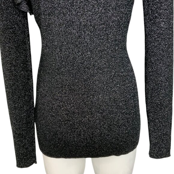 Ted Baker Addale Sweater Ted/4 US/L Silver Metallic Black Ribbed Knit Ruffle - Picture 10 of 12